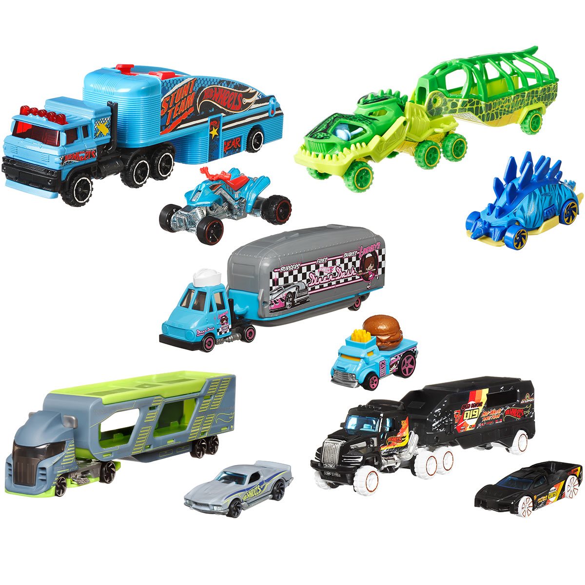 Hot Wheels Toy Car & Truck, Super Rigs 1:64 Scale Race Car & Matching Semi  Truck Transporter (Styles May Vary)