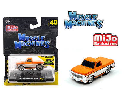 Muscle Machines 1:64 1972 Chevrolet C-10 Pick Up Limited Edition – White with Orange – Mijo Exclusives