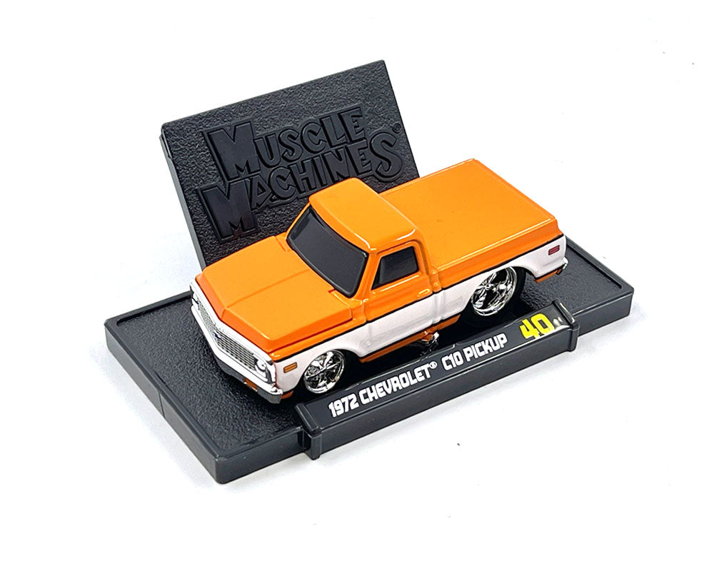 Muscle Machines 1:64 1972 Chevrolet C-10 Pick Up Limited Edition – White with Orange – Mijo Exclusives