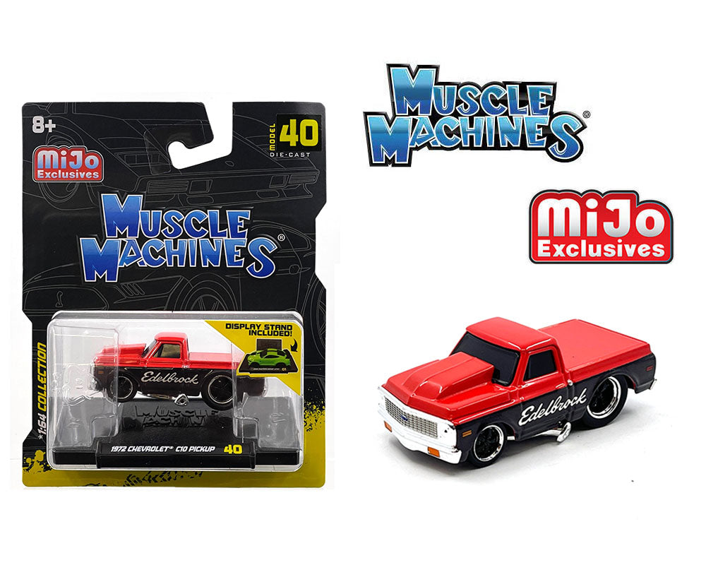 Muscle Machines 1:64 1972 Chevrolet C-10 Pick Up Edelbrock Limited Edition – Red with Black – Mijo Exclusives
