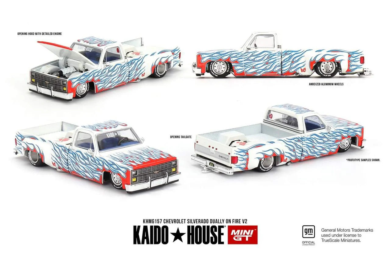 Mini GT x Kaido House 1:64 Chevrolet Silverado Dually On Fire V2