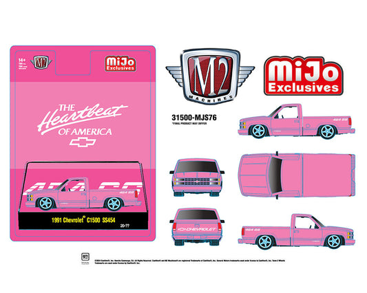 M2 Machines 1:64 1991 Chevrolet C1500 SS 454 Pickup Truck Limited Edition – Semi Gloss Pink – Mijo Exclusives