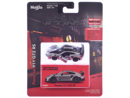 Maisto Porsche 911 GT2 RS Silver Metallic with Carbon Stripes "Speed Icons" Series 1/64