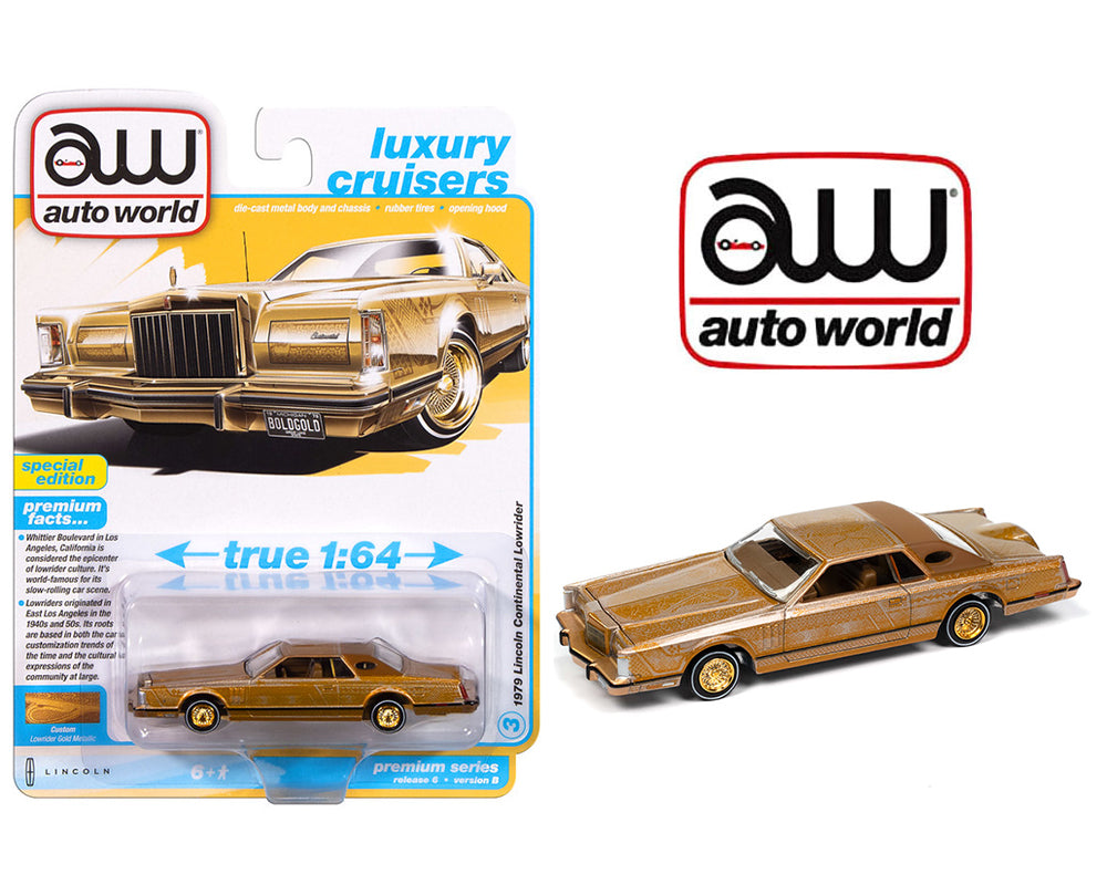 Auto World 1:64 1979 Lincoln Continental Lowriders – Gold – Special Edition