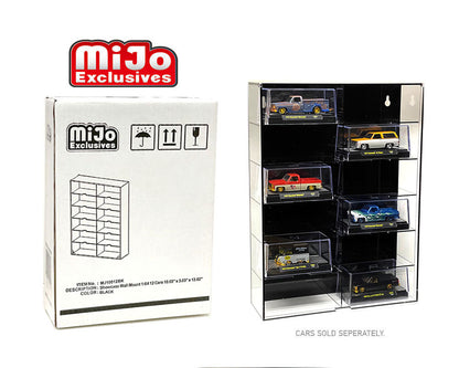 Showcase 1:64 12-Car Display Case Wall Mount Plastic Black Back Version With Cover (10.03″ x 3.03″ x 13.62″) – MiJo Exclusives