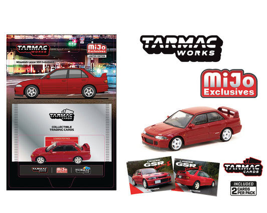 Tarmac Works 1:64 Mitsubishi Lancer GSR Evolution II with 1 Pack Trading Card Included – Red – Global 64