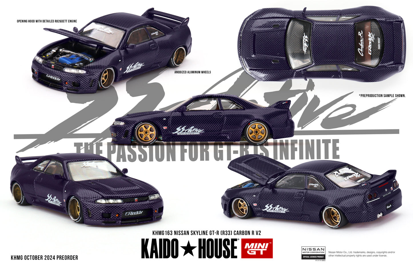 Mini GT x Kaido House Nissan Skyline GT-R (R33) Active Carbon R V2