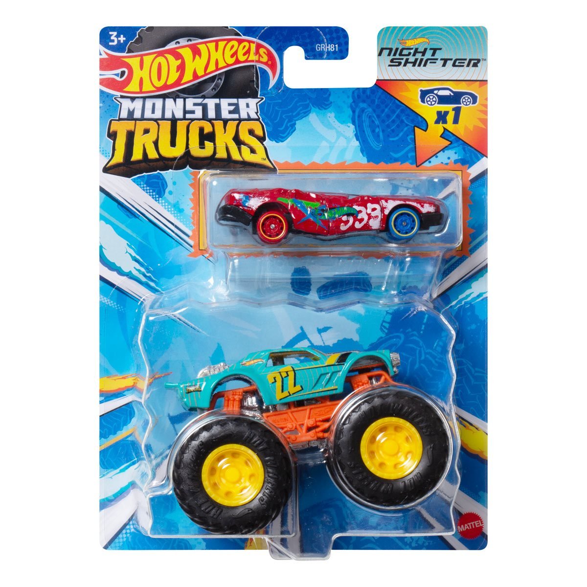 Hot Wheels Monster Truck Plus Car 1:64 Scale Vehicle 2-Pack 2024