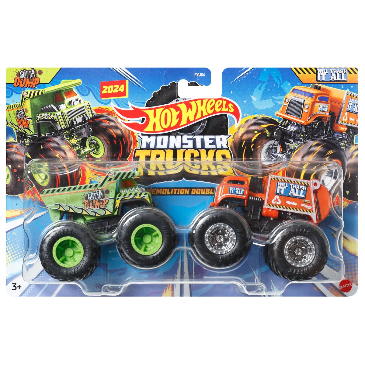 Hot Wheels Monster Trucks Demolition Doubles, Set of 2 Toy Monster Trucks  in 1:64 Scale (Styles May Vary)